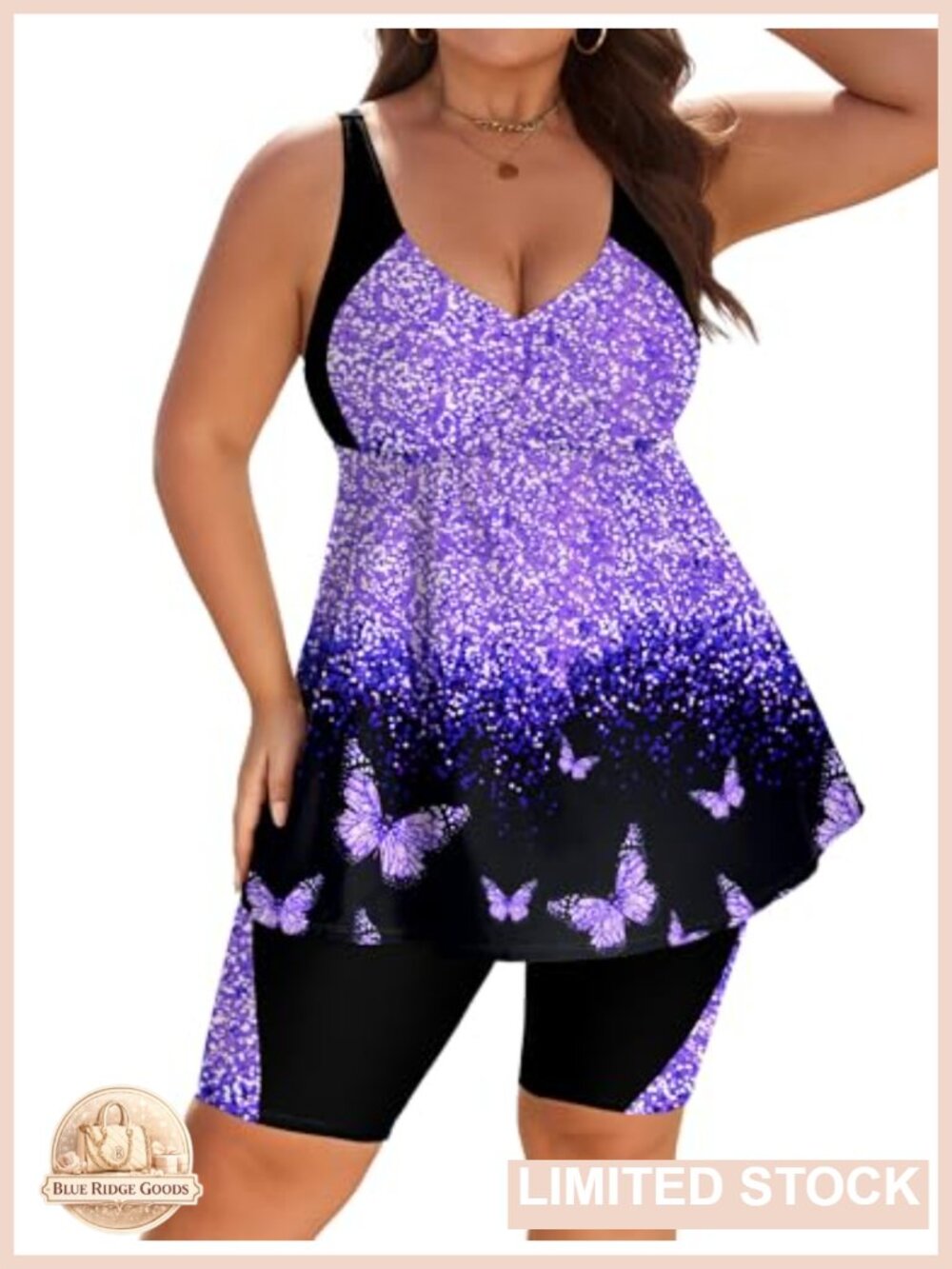 Plus Size Two Piece Tankini Swimsuit Tummy Control Bathing Suit with Shorts